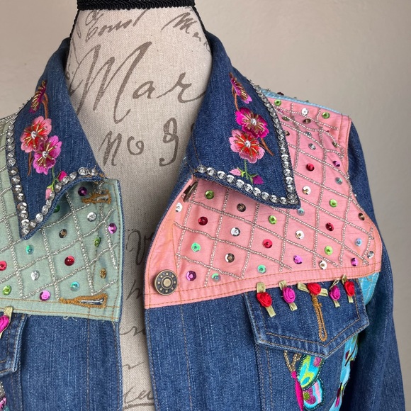 Vintage Berek2 by Takako Sakon embellished jean jacket-Woman’s Petite Large - Picture 3 of 14